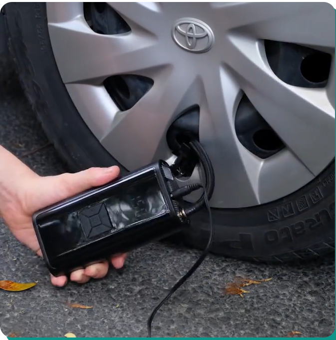 Turbo Pressure inflator connected to a car wheel valve
